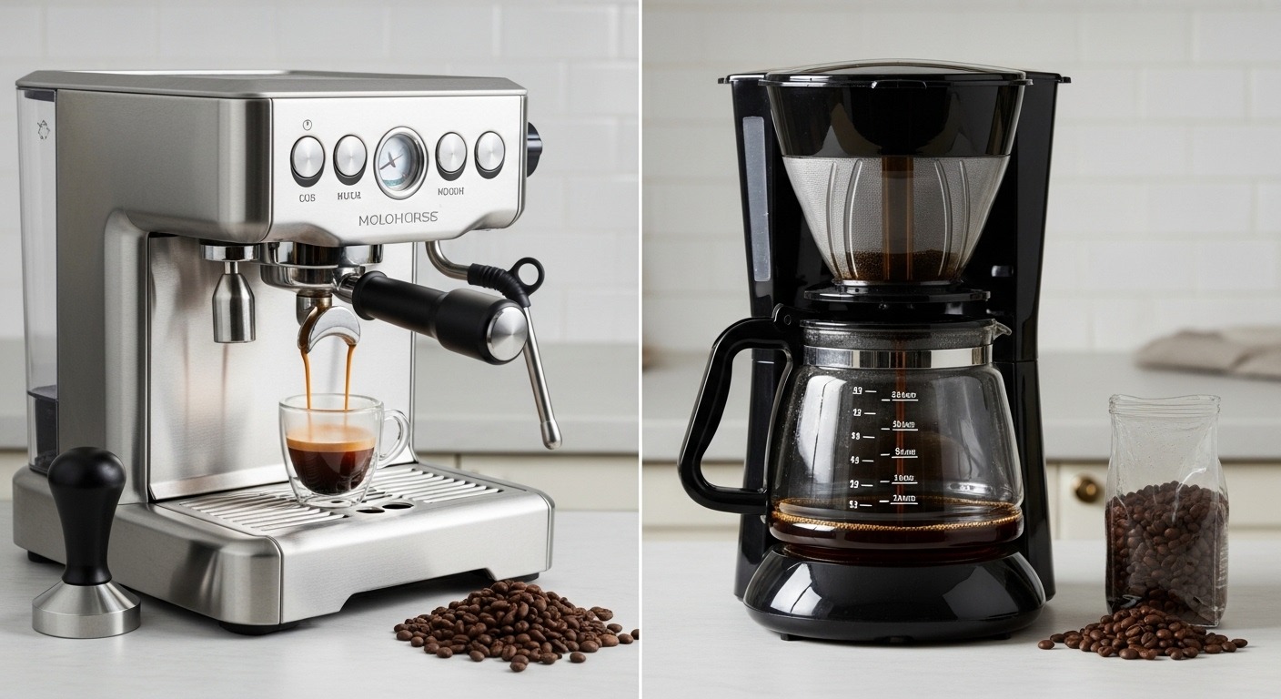 Home espresso machine using pressure brewing to extract a coffee shot