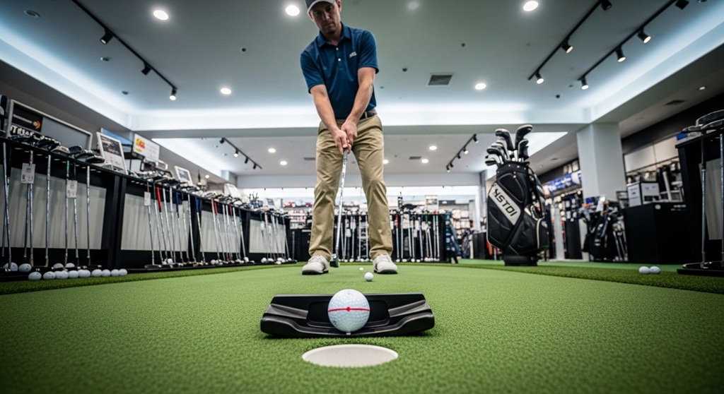 Golf putter fitting session with alignment training tools