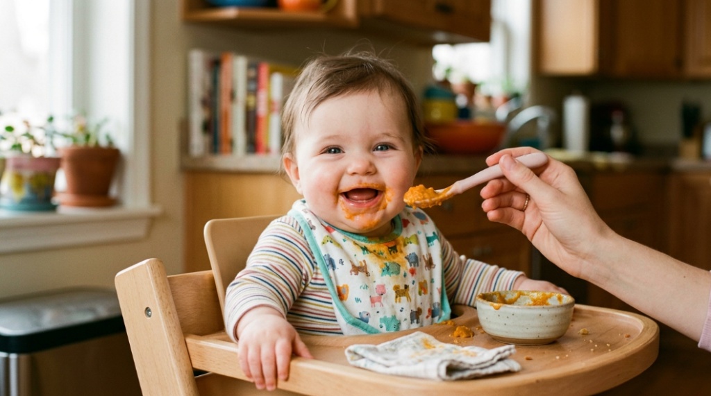 Organic fruits and vegetables prepared for baby meals