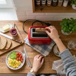 Stainless steel compact toaster on a modern kitchen counter